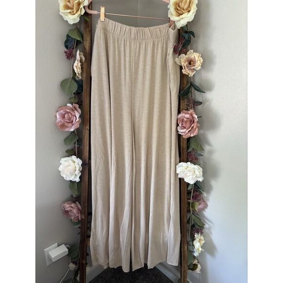 Zenana Elastic Waist Wide Leg Neutral Cream Lounge Pants Size 2X - Picture 2 of 5